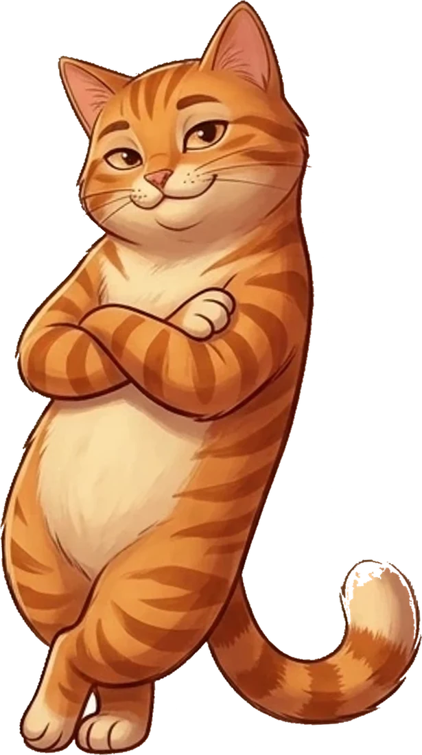 Big Cat, the orange cat, leaning on the name